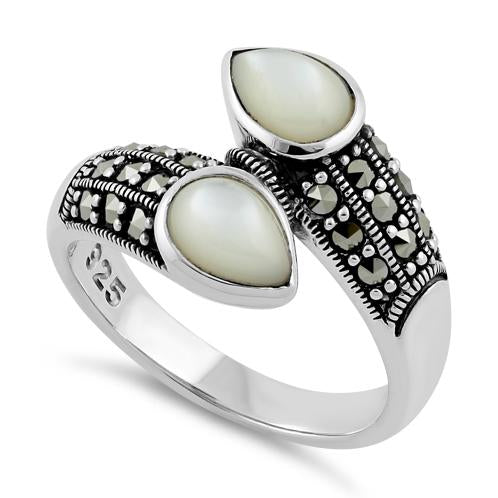 Sterling Silver Marcasite Pear Shape Mother of Pearl Ring