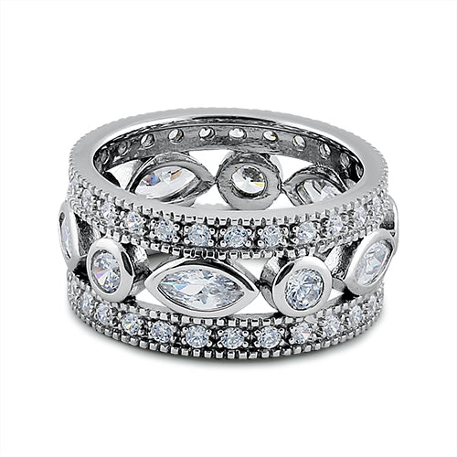 Sterling Silver Marquise and Round CZ Ring