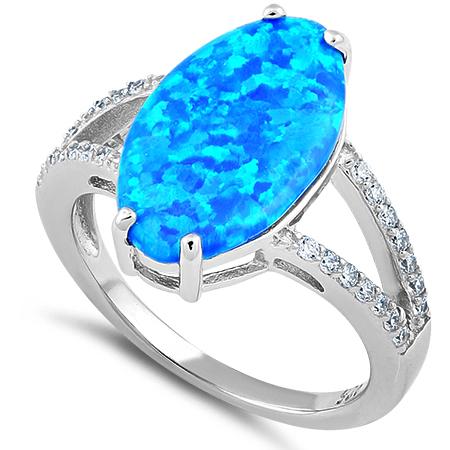 Sterling Silver Marquise Blue Lab Opal Ring