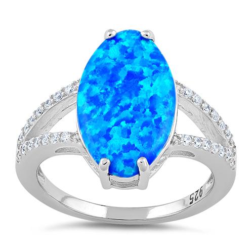 Sterling Silver Marquise Blue Lab-Opal Ring