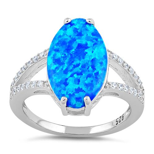 Sterling Silver Marquise Blue Lab Opal Ring