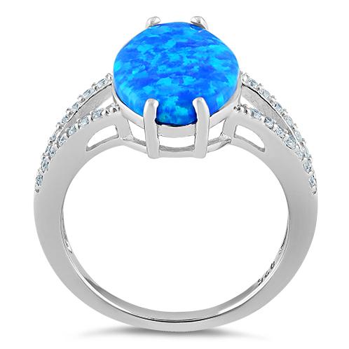 Sterling Silver Marquise Blue Lab-Opal Ring