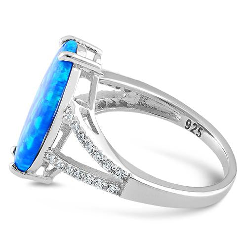 Sterling Silver Marquise Blue Lab-Opal Ring