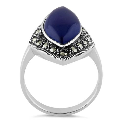 Sterling Silver Marquise Blue Lapis Marcasite Ring