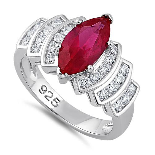 Sterling Silver Marquise Cut Ruby CZ Ring