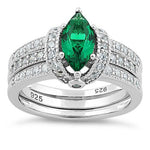 Sterling Silver Marquise Emerald Clear CZ Set Ring