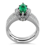 Sterling Silver Marquise Emerald Clear CZ Set Ring