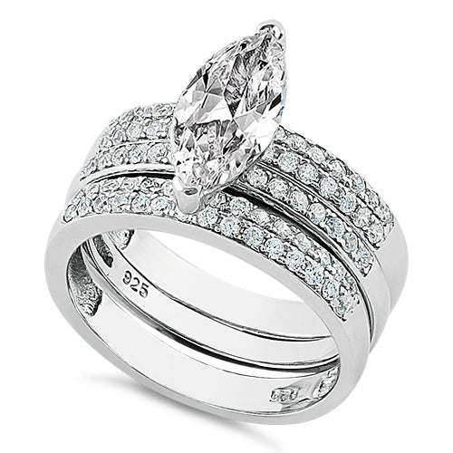 Sterling Silver Marquise Engagement CZ Set Ring