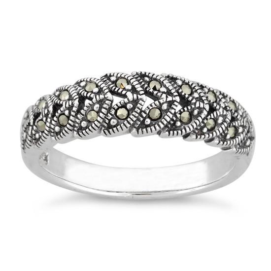 Sterling Silver Marquise Leaves Marcasite Ring