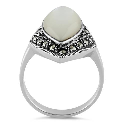 Sterling Silver Marquise Mother of Pearl Marcasite Ring
