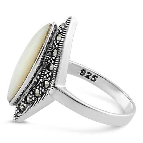 Sterling Silver Marquise Mother of Pearl Marcasite Ring