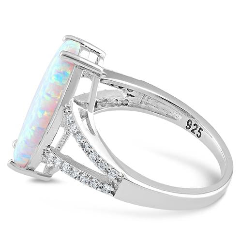 Sterling Silver Marquise White Lab Opal Ring