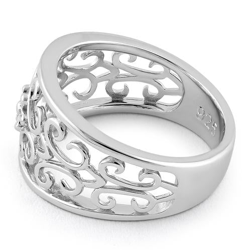 Sterling Silver Medium Flower Swirl Ring