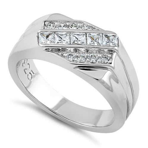 Sterling Silver Men's Ring With Brilliant Cut Cubic Zirconia – Silver, CZ Stones, Rcz532