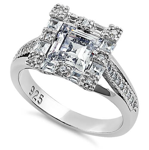 Sterling Silver Modern Asscher Cut Clear CZ Engagement Ring