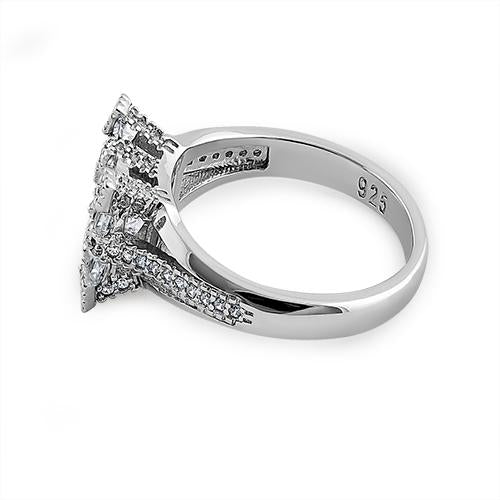 Sterling Silver Modern Asscher Cut Clear CZ Engagement Ring