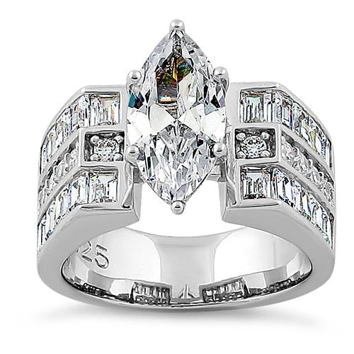 Sterling Silver Modern Marquise Cut Engagement CZ Ring