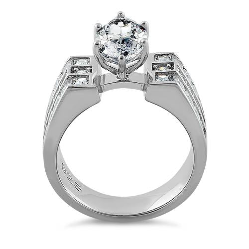 Sterling Silver Modern Marquise Cut Engagement CZ Ring