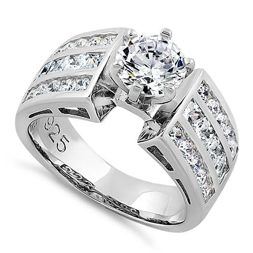 Sterling Silver Modern Round Cut Engagement CZ Ring