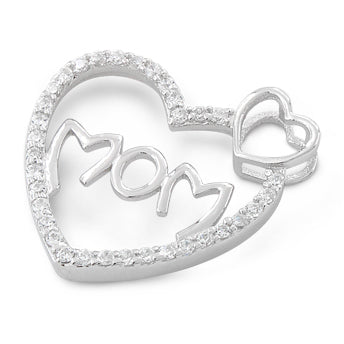 Sterling Silver Mom Heart CZ Pendant