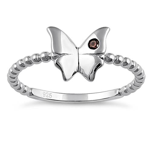 Sterling Silver Monarch Butterfly Brown CZ Ring