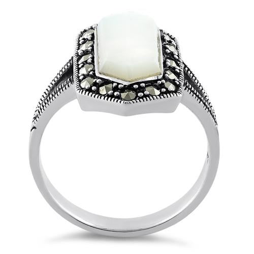 Sterling Silver Mother of Pearl Diamond Shaped Marcasite Ring