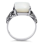 Sterling Silver Mother of Pearl Square Butterfly Marcasite Ring