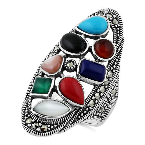 Sterling Silver Rainbow Stone Marcasite Ring