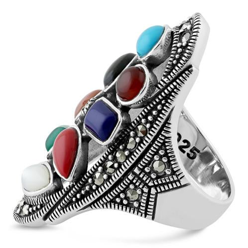 Sterling Silver Rainbow Stone Marcasite Ring