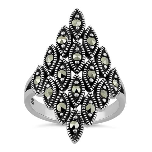 Sterling Silver Multiple Marquise Shape Marcasite Ring