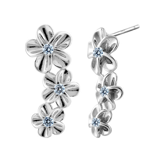 Sterling Silver Multiple Plumeria Stud Earrings