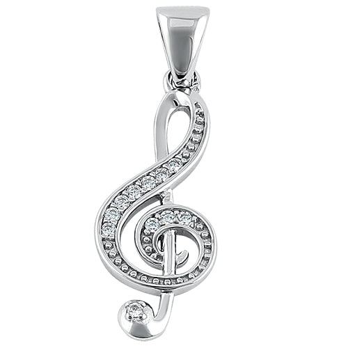 Sterling Silver Music Note CZ Pendant