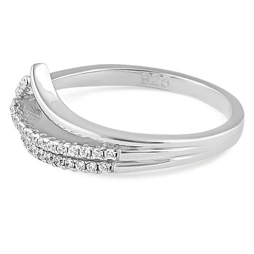Sterling Silver Ocean Wave Clear CZ Ring