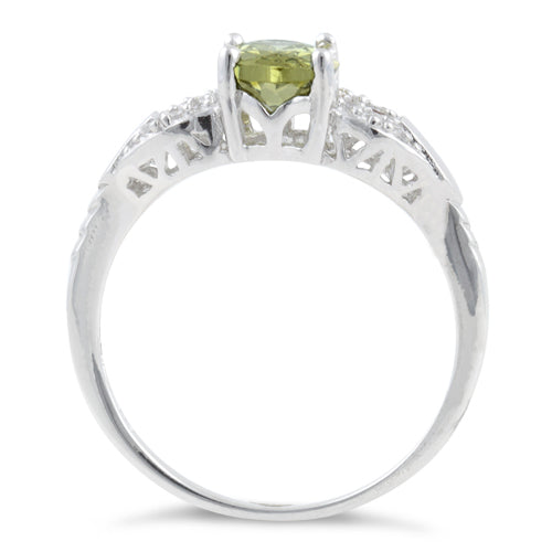 Sterling Silver Olive Green Oval Cut CZ Ring