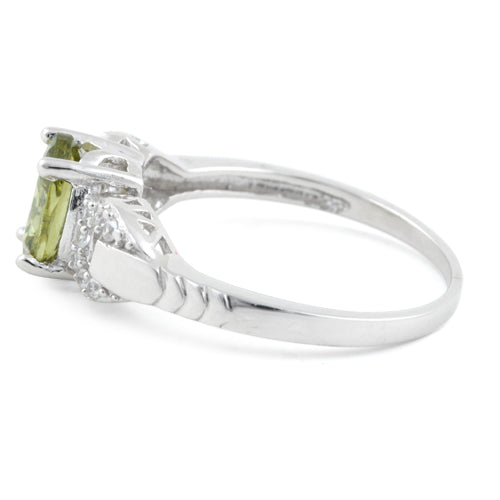 Sterling Silver Olive Green Oval Cut CZ Ring