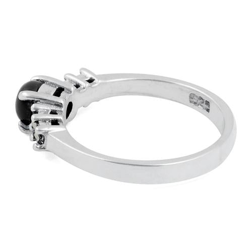 Sterling Silver Black Onyx Round Marcasite Ring