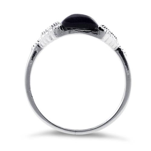 Sterling Silver Black Onyx Tall Marcasite Ring