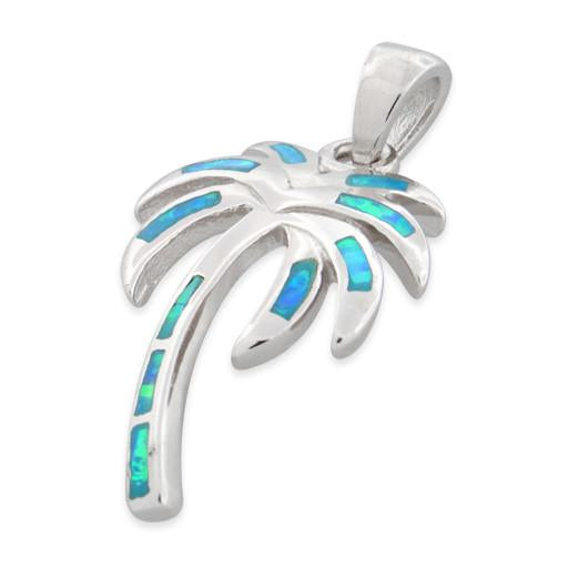 Sterling Silver Lab Opal Big Coconut Palm Tree Pendant