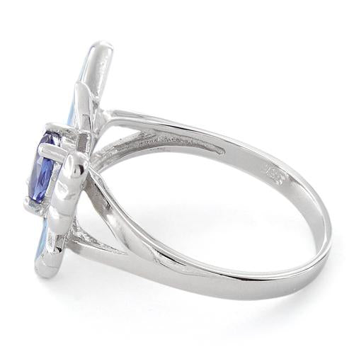 Sterling Silver Lab Opal Butterfly Tanzanite CZ Ring