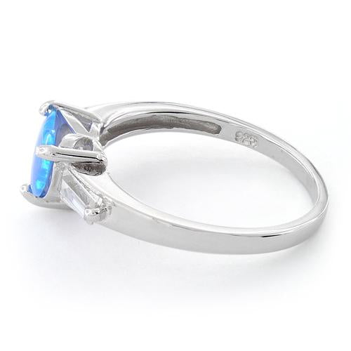 Sterling Silver Lab Opal Heart Baguette CZ Ring