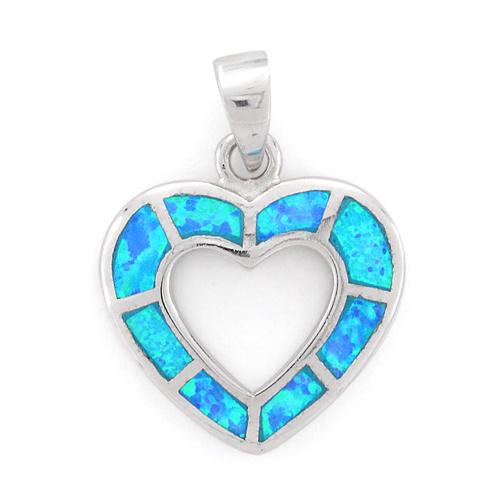 Sterling Silver Lab Opal Hollow Heart Pendant