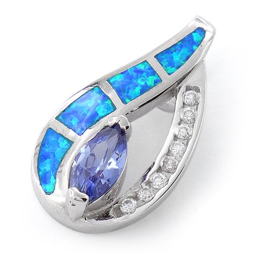 Sterling Silver Blue Lab Opal & Tanzanite Marquise CZ Pendant