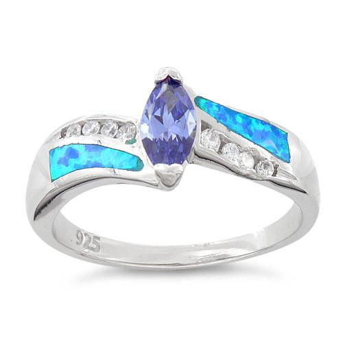 Sterling Silver Lab Opal Marquise Tanzanite CZ Ring