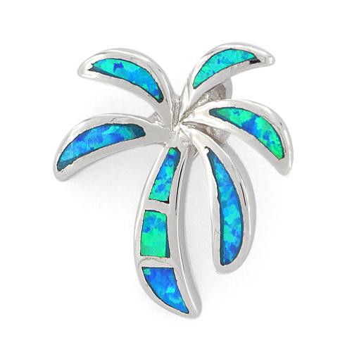 Sterling Silver Lab Opal Palm Tree Pendant