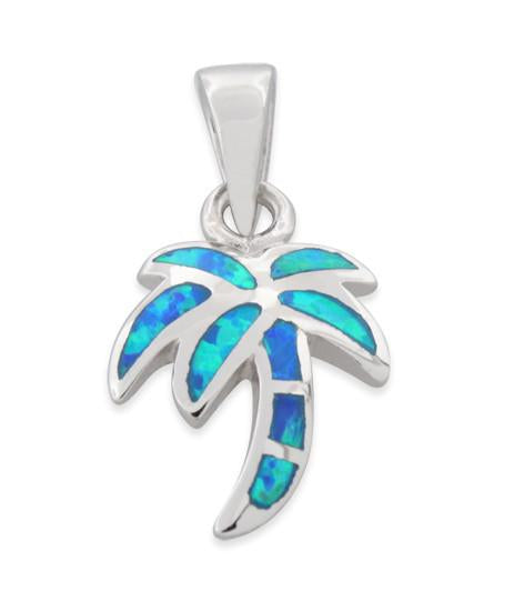Sterling Silver Lab Opal Small Coconut Palm Tree Pendant