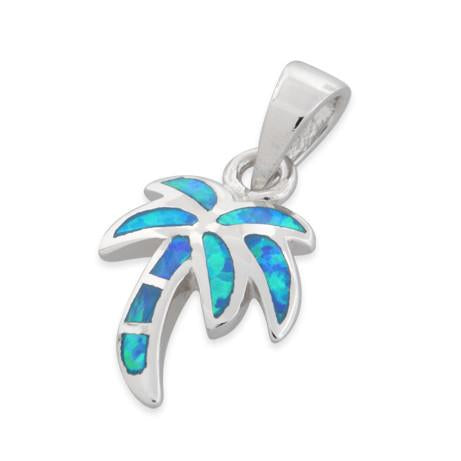 Sterling Silver Lab Opal Small Coconut Palm Tree Pendant