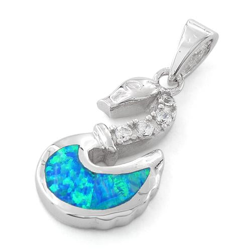 Sterling Silver Lab Opal Swan CZ Pendant