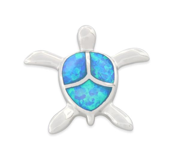Sterling Silver Lab Opal Turtle Pendant
