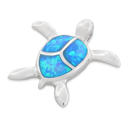 Sterling Silver Lab Opal Turtle Pendant