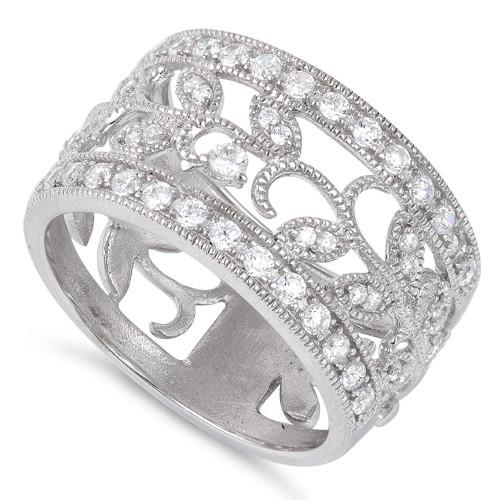 Sterling Silver Ornaments Leaves CZ Ring
